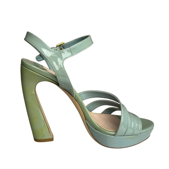 Miu Miu Teal Patent Leather Strappy Platform Sandals Italian Heels Women’s - Picture 7 of 17
